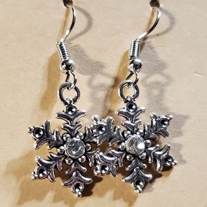 Silver Snowflake Earrings with some sparkle in the middle.